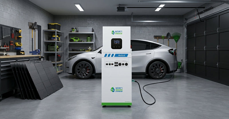 How to trickle-charge a Tesla Model Y using 1,200W of folding solar panels during an extended power outage