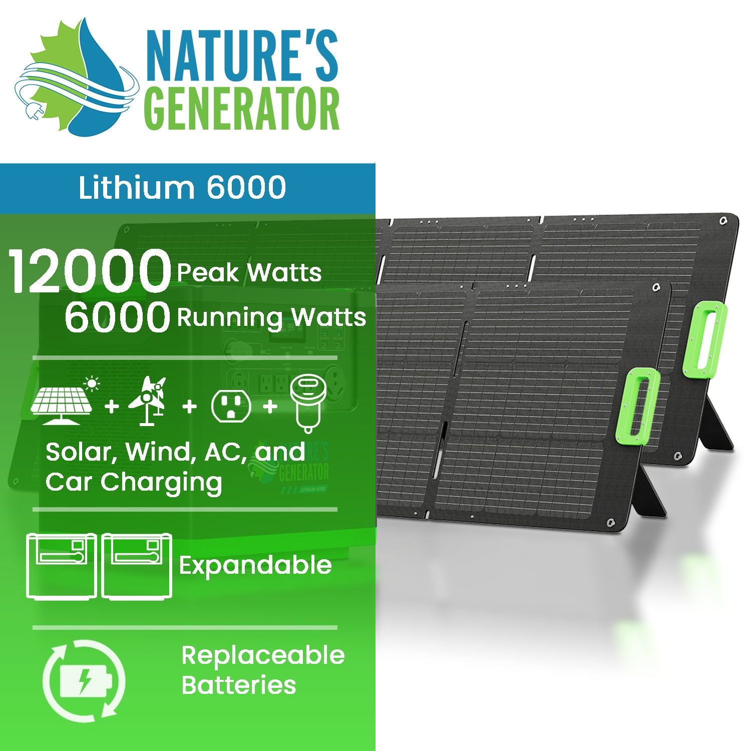 Lithium 6000 and 2x 200W Folding Solar Panel Hover Image