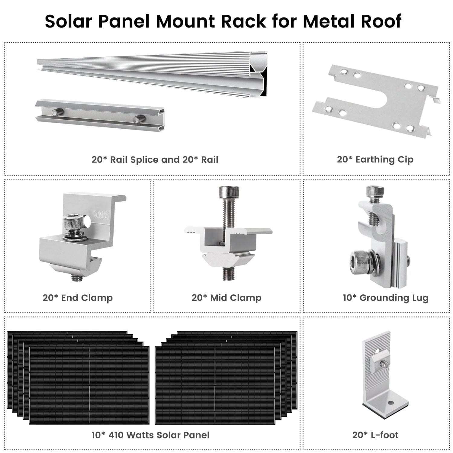 410 Watt Monocrystalline Solar Panel (10 Packs) With Solar Panel Mount Rack
