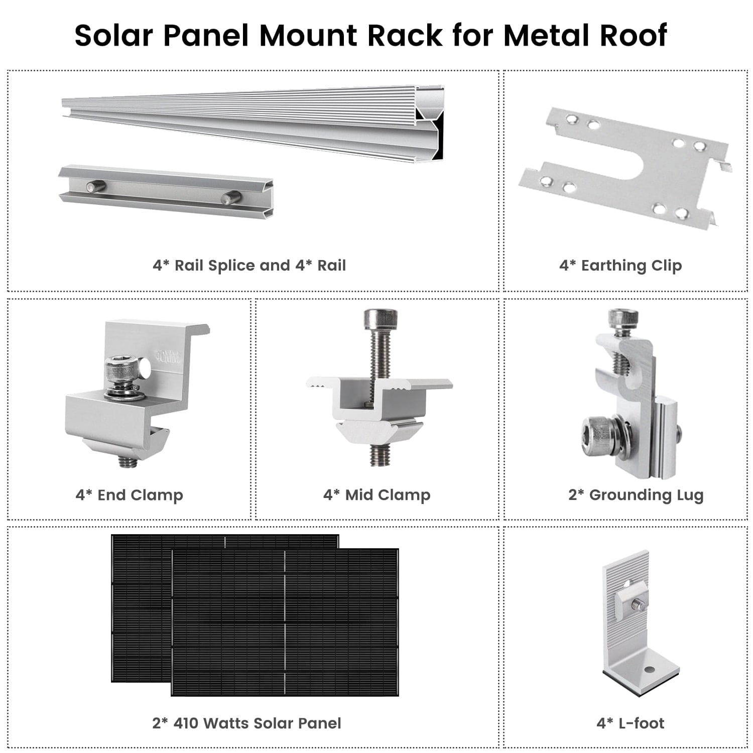 410 Watt Monocrystalline Solar Panel (2 Packs) With Solar Panel Mount Rack