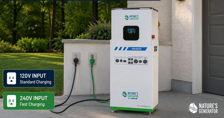 Nature's Generator - Standard vs. Fast Charging: Analyzing 120V vs. 240V Input on the MyGrid 10K