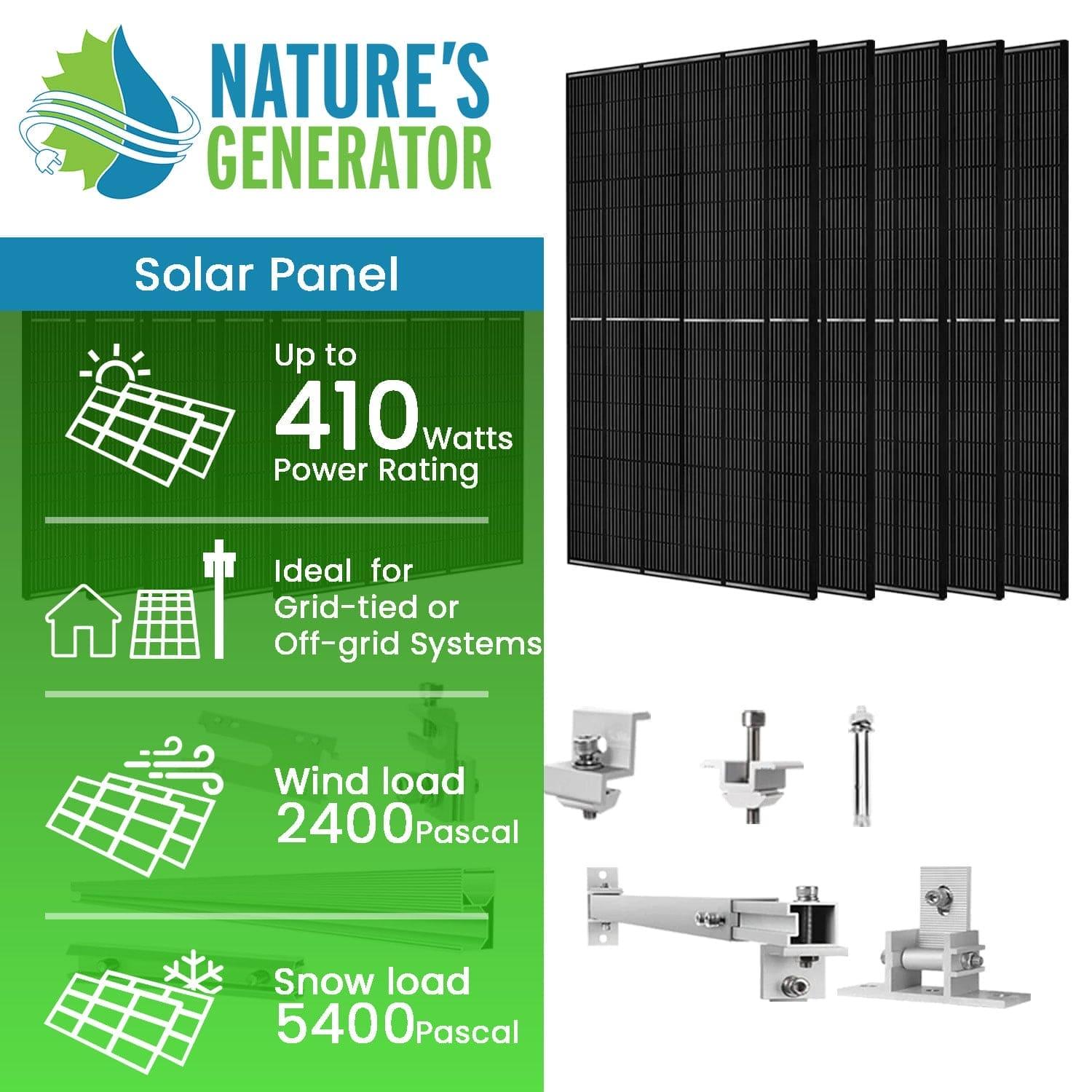 410 Watt Monocrystalline Solar Panel (10 Pack) With Solar Panel Mount Rack - Nature's Generator