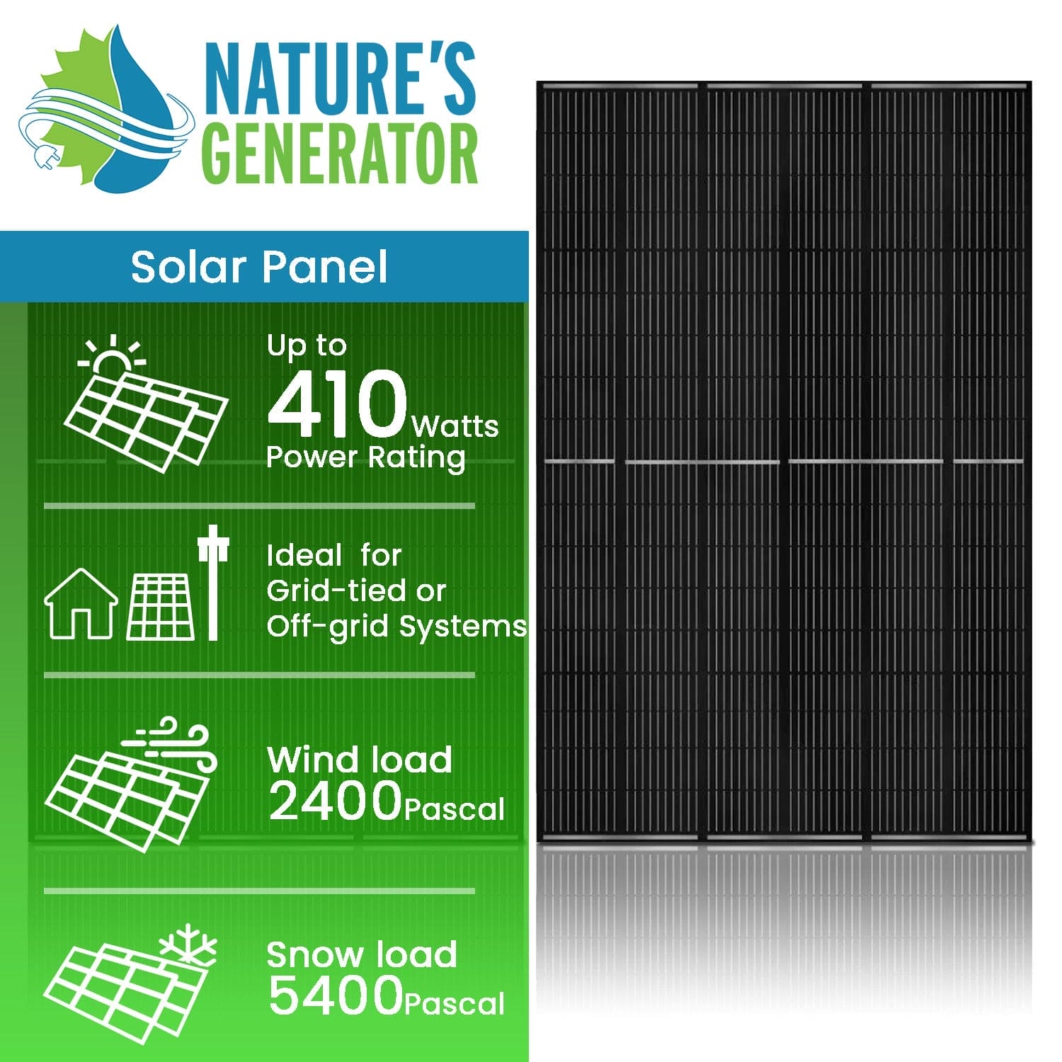 410 Watt Monocrystalline Solar Panel (2 Pack) - Nature's Generator