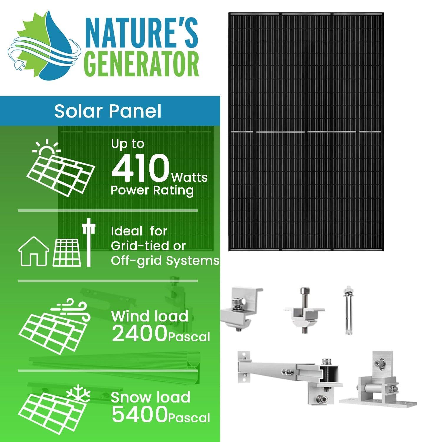 410 Watt Monocrystalline Solar Panel (2 Pack) With Solar Panel Mount Rack - Nature's Generator