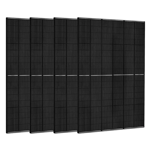 Product - Five black solar panels arranged in a row on a white background