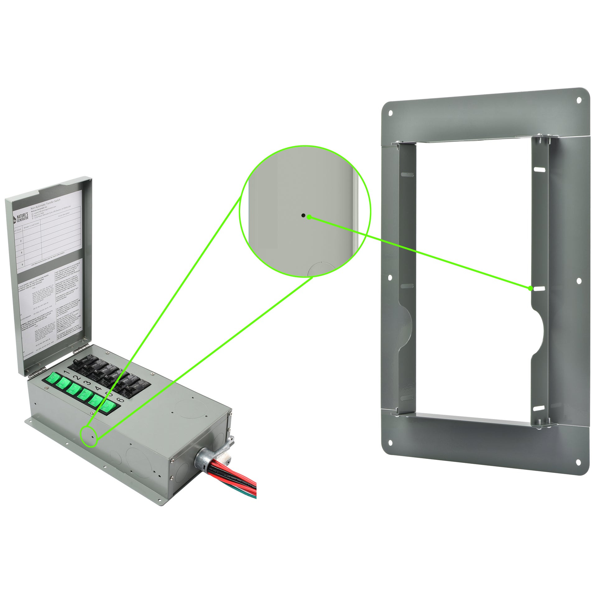Product - Electrical panel with cover removed, showing wiring and components on a white background.