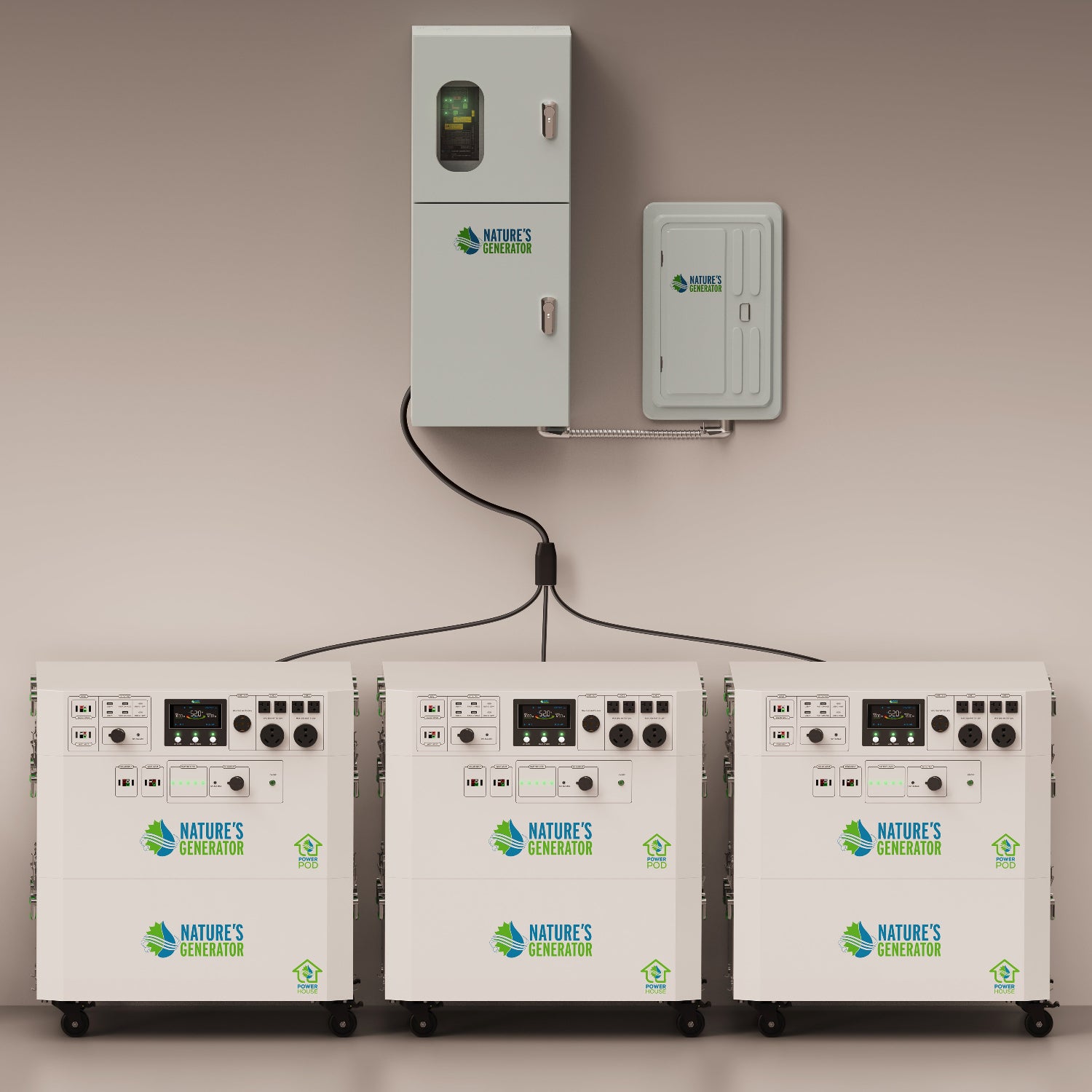 Scene - Three 'Nature's Generator' units on a beige background