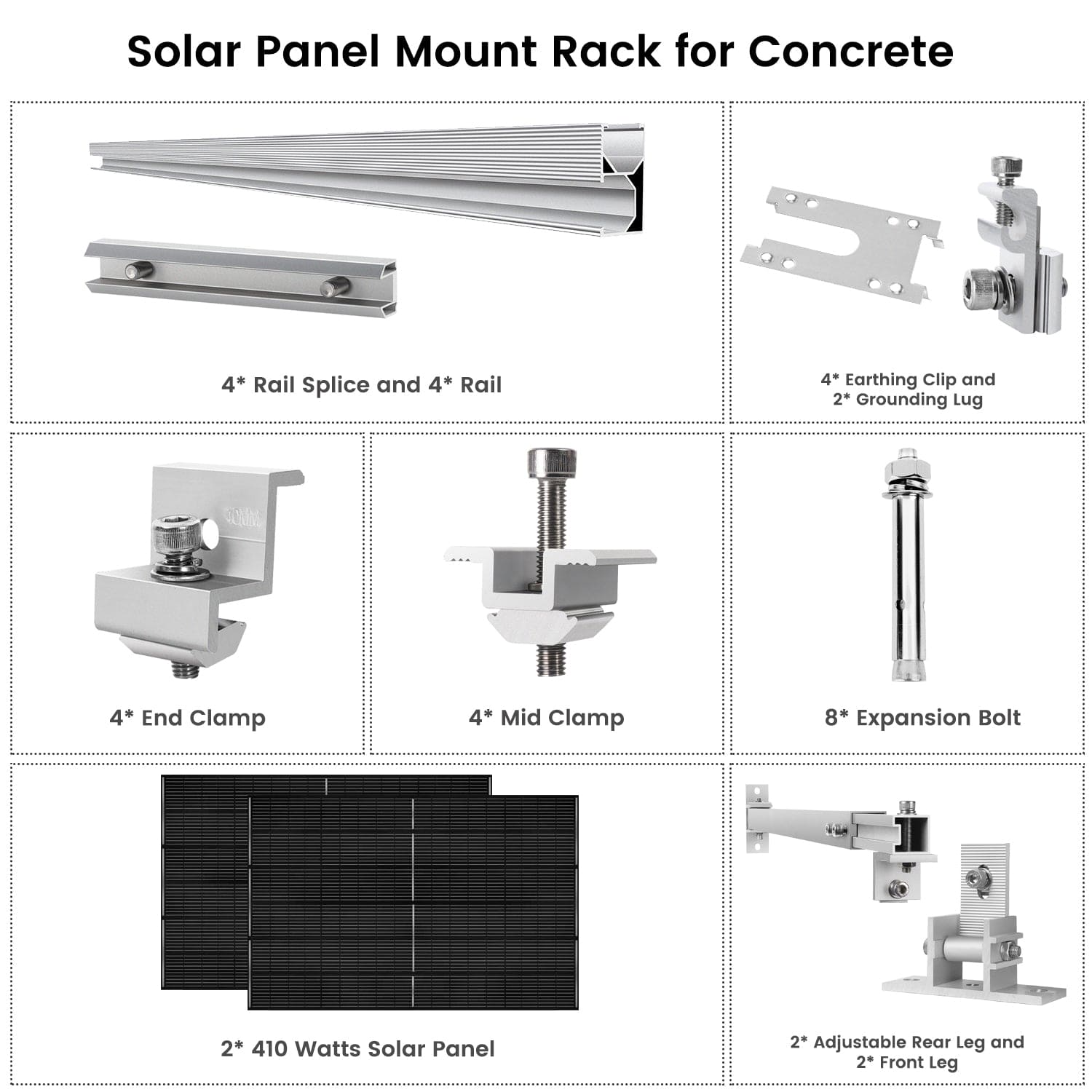 410 Watt Monocrystalline Solar Panel (2 Pack) With Solar Panel Mount Rack