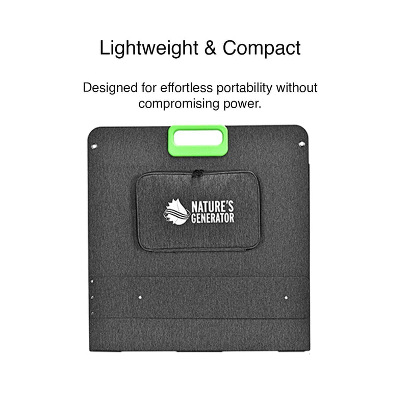 Nature's Generator 200W Folding Solar Panel - Product - Compact and lightweight device with 'Nature's Generator' logo on a white background 5