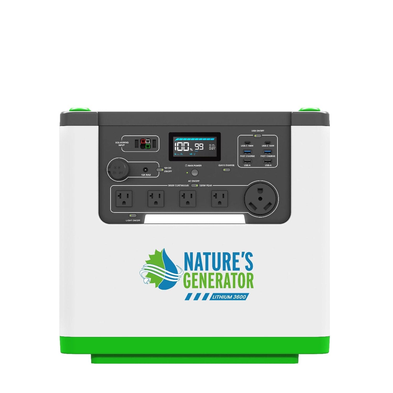 Product 
Solar and Wind Energy Power Station Lithium 3600 Front - Nature's Generator