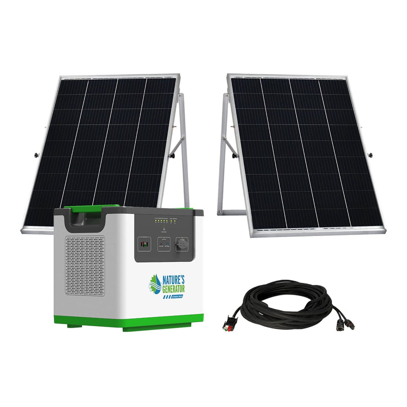 Nature's Generator Lithium 3600 Power Pod - Product A white and green Nature's Generator Lithium 3600 Power Pod with a digital display and ports on the front panel, set against a plain background. 3