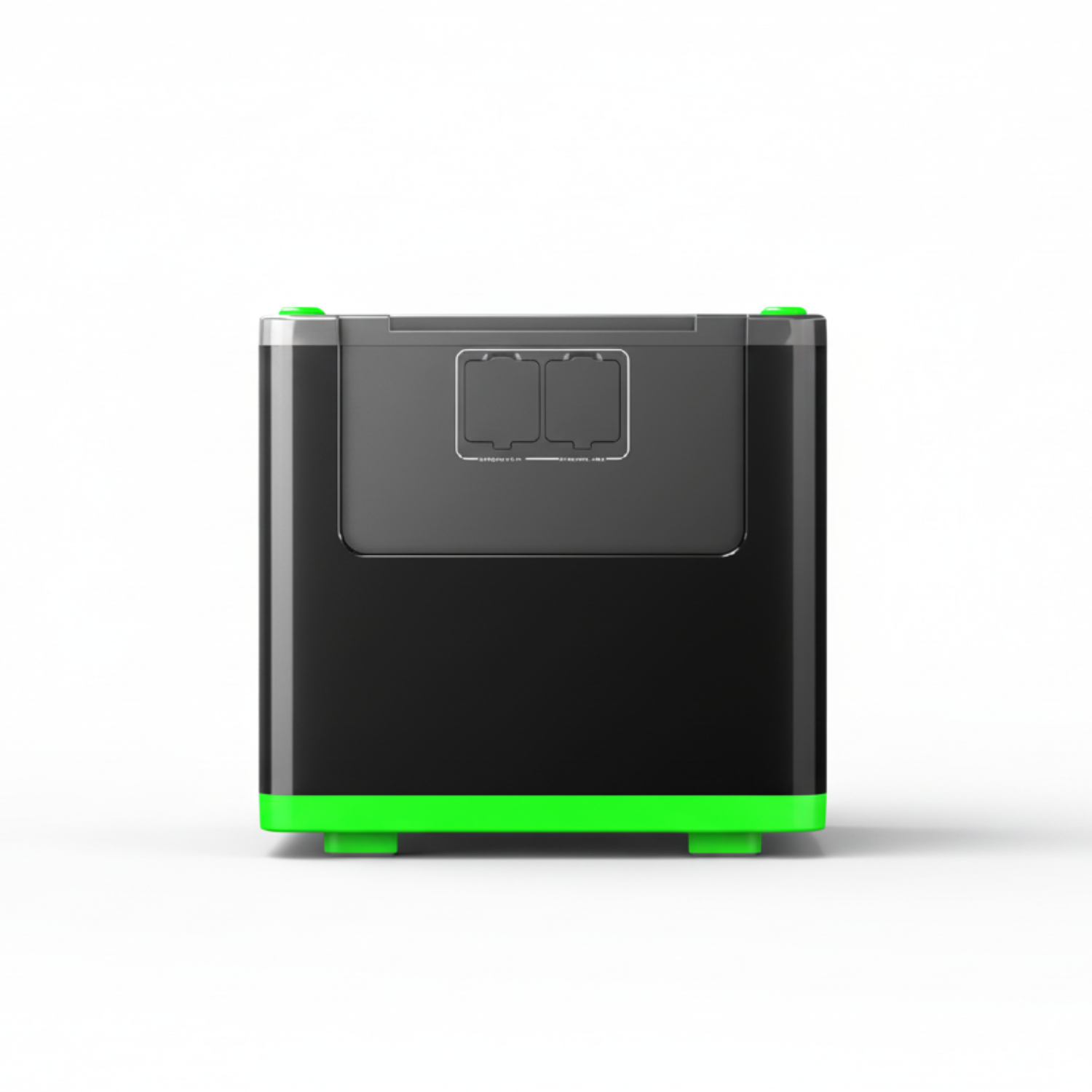 Product - Black rectangular device with green accents on a white background