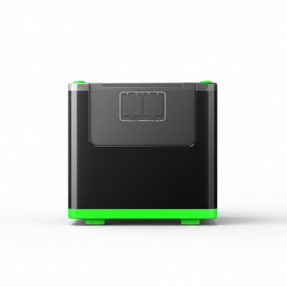 Product - Black rectangular device with green accents on a white background