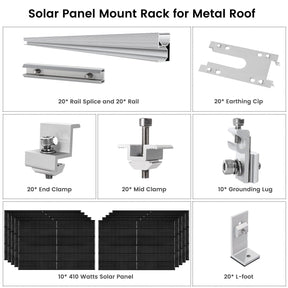 410 Watt Monocrystalline Solar Panel (10 Pack) With Solar Panel Mount Rack