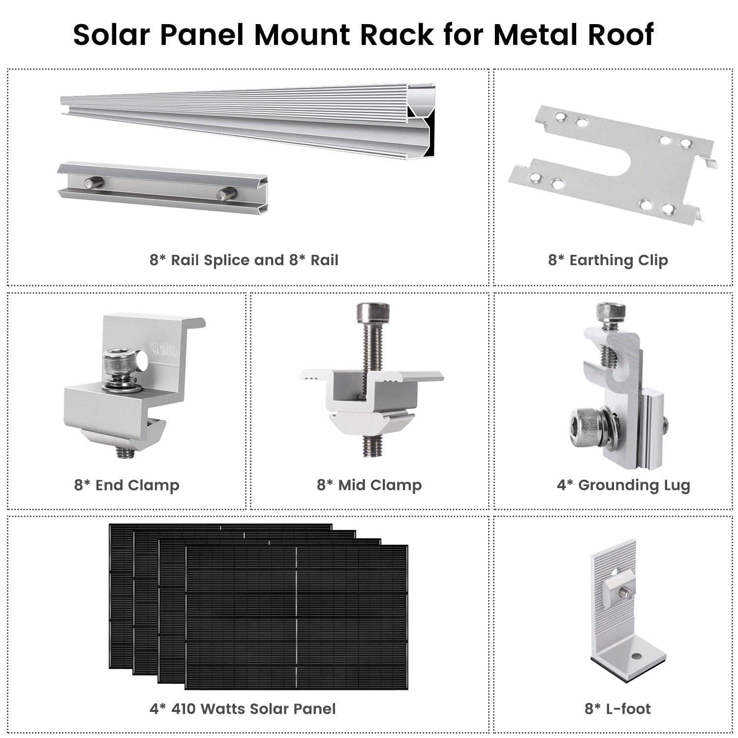 410 Watt Monocrystalline Solar Panel (4 Packs) With Solar Panel Mount Rack