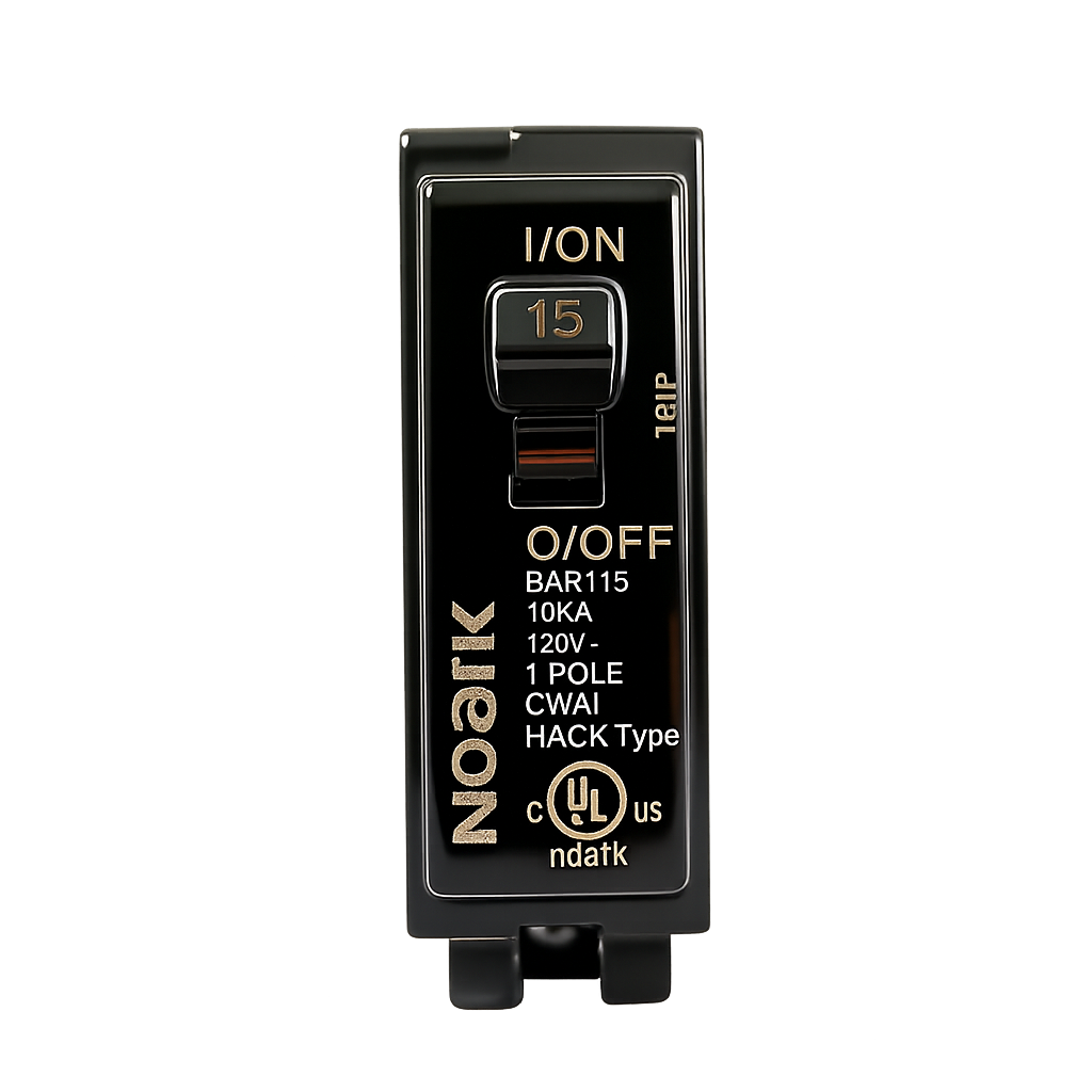 Black toggle switch with labeled specifications on a white background