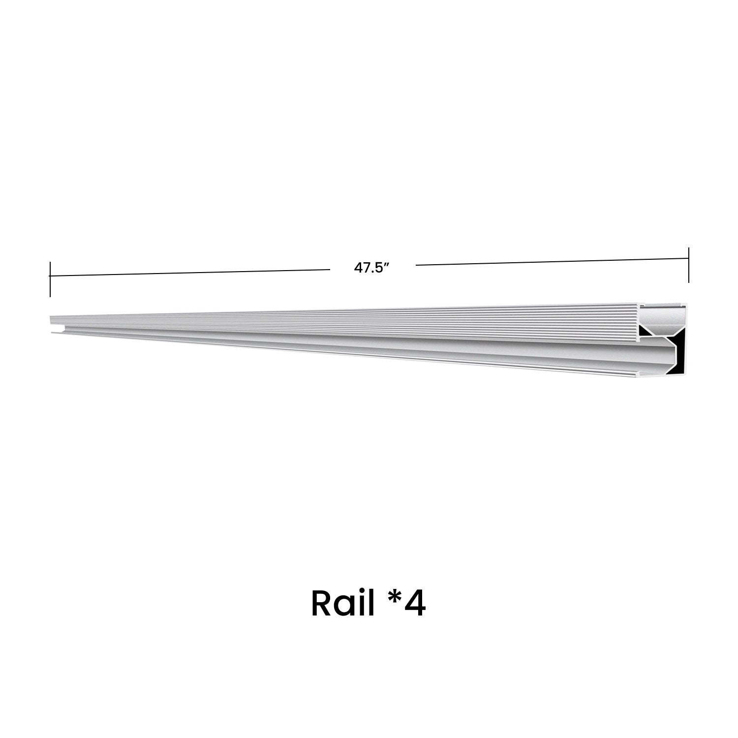 Metal rail with dimensions on a white background