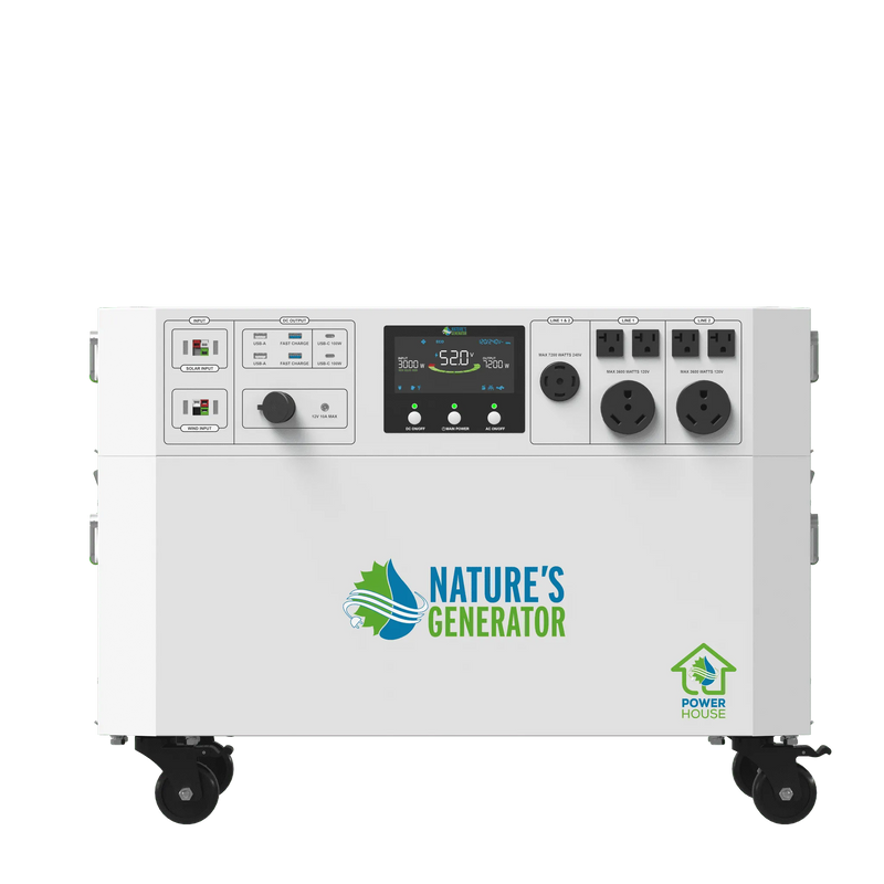 Powerhouse Help Center - Product_White power generator with 'Nature's Generator' logo on a white background 3