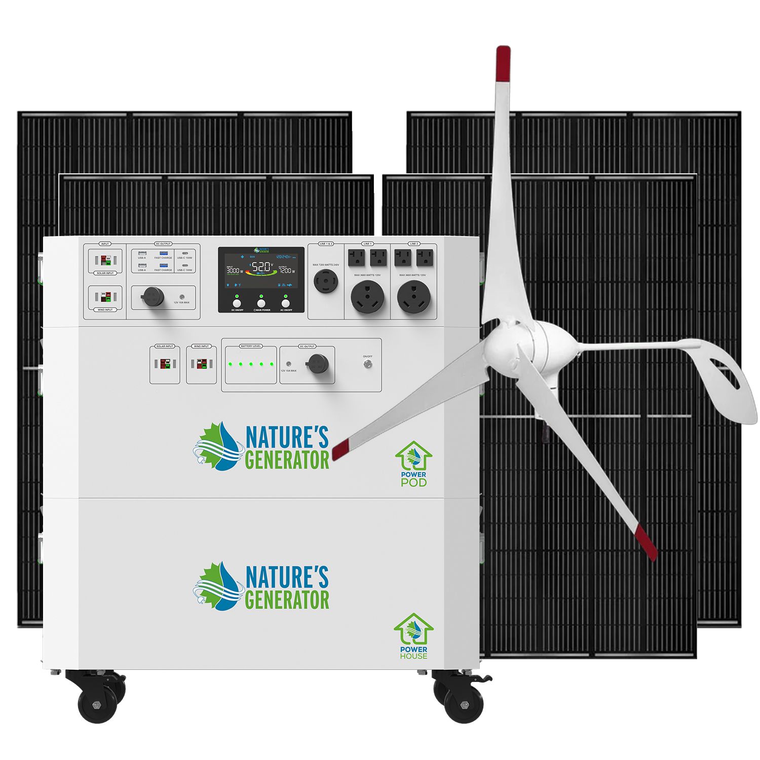 Product - Nature's Generator Powerhouse and Power Pod with 4x 410W Rigid Panel and 350W Wind Turbine