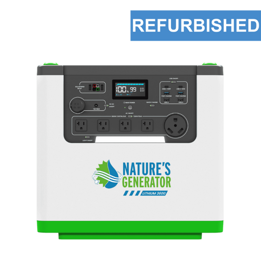 Product - Power station with 'Nature's Generator' logo and 'Refurbished' label on a white background