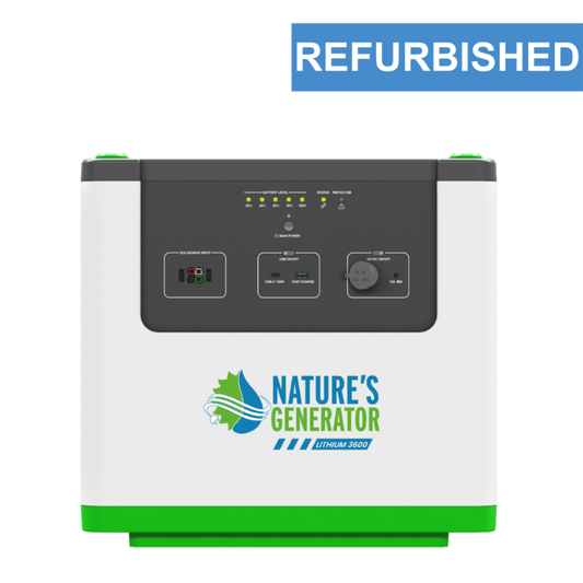 Product - Nature's Generator lithium battery on a white background with 'Refurbished' label above.