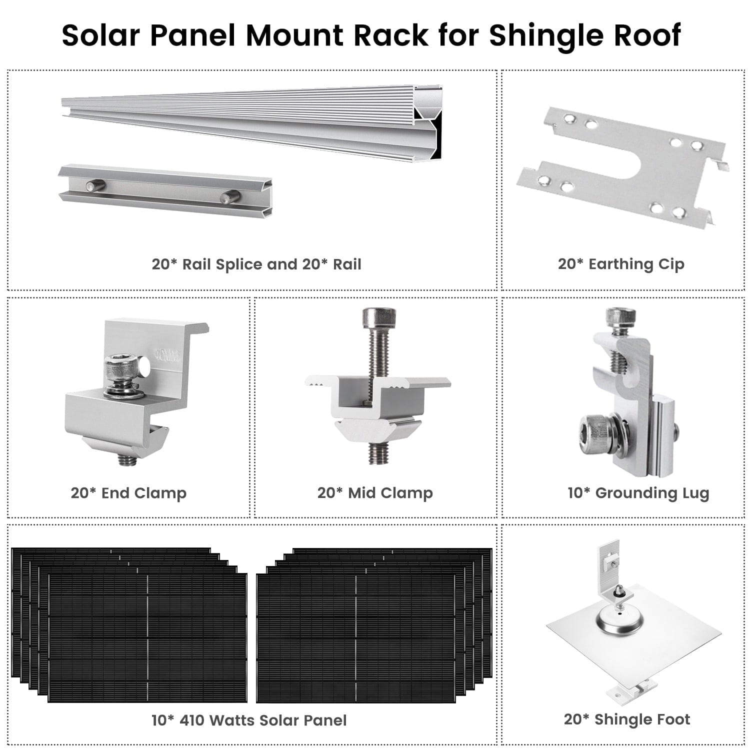 410 Watt Monocrystalline Solar Panel (10 Pack) With Solar Panel Mount Rack