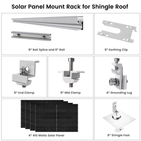 410 Watt Monocrystalline Solar Panel (4 Pack) With Solar Panel Mount Rack