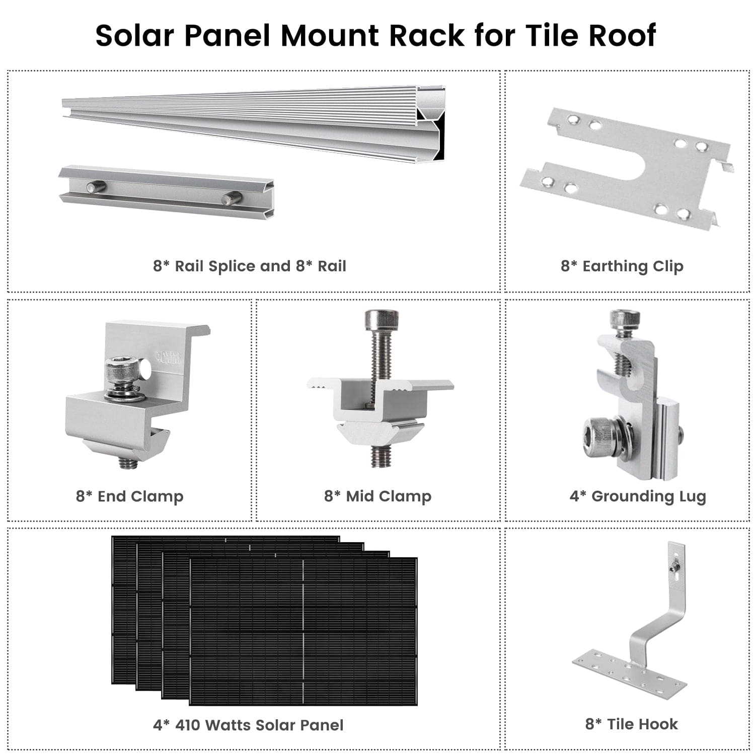 410 Watt Monocrystalline Solar Panel (4 Packs) With Solar Panel Mount Rack