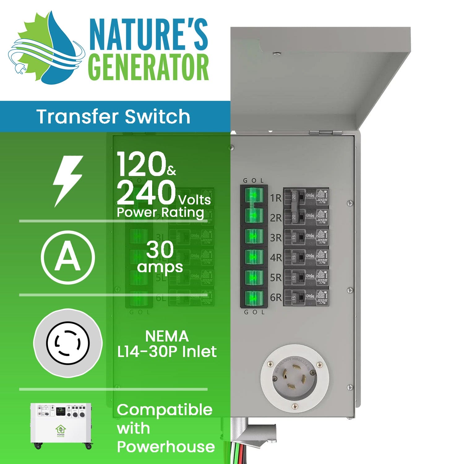 Nature's Generator 12 - Circuit 120/240V 30A Non - Automatic Power Transfer Switch - Nature's Generator